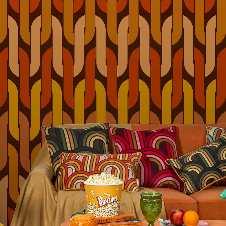Stuck in a Loop Wallpaper in Chocolate Orange