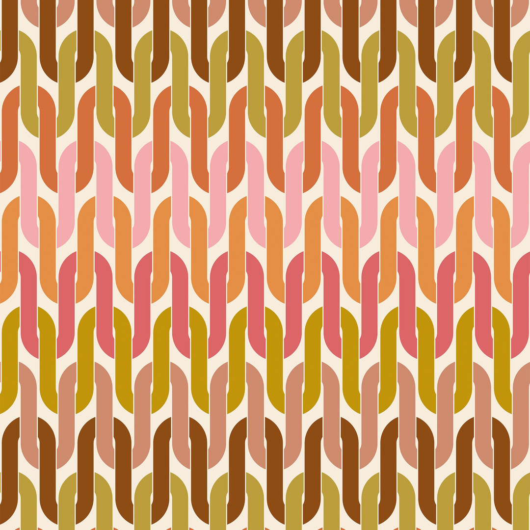Stuck in a Loop Wallpaper in Pinks, Browns and Avocado