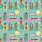 Sunbathing Bliss Wallpaper in Brights on Blue