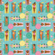Sunbathing Bliss Wallpaper in Brights on Blue