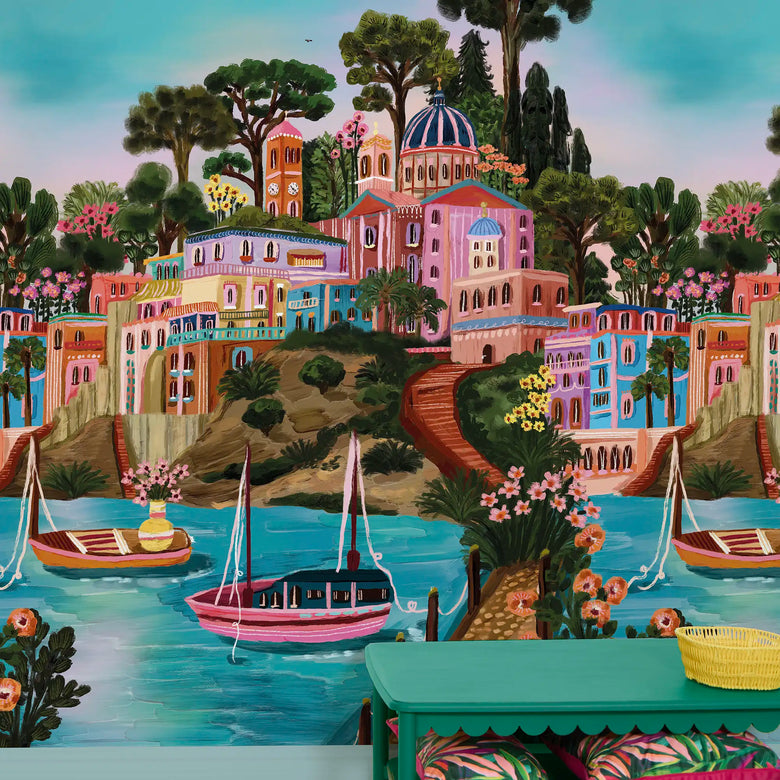 Syros Retreat Wallpaper in Multicoloured