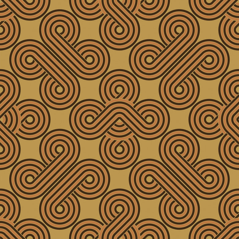 Thumbnail of 70s geometric wallpaper in earthy orange, chocolate and harvest gold colourway 