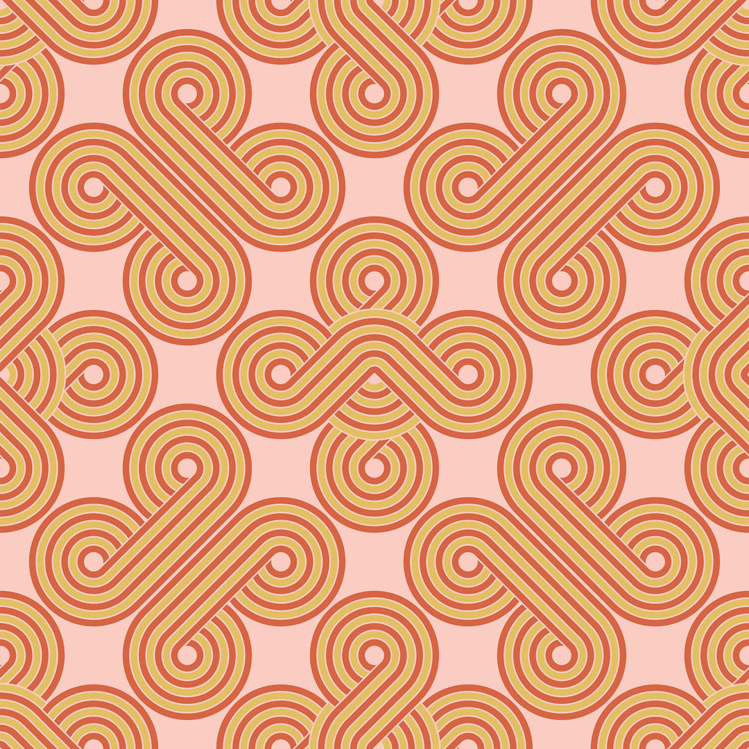 Sample of Take The Biscuit Wallpaper in Mustard and Red on Pink Lemonade