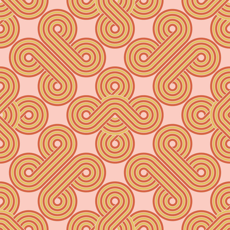 Sample of Take The Biscuit Wallpaper in Mustard and Red on Pink Lemonade