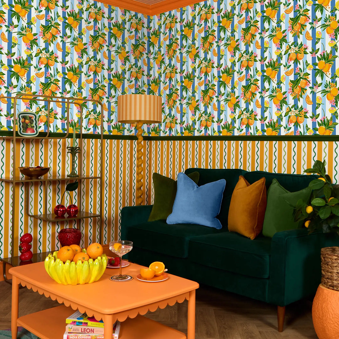 The Bells of St Clements Stripe Wallpaper in Blue Stripes on White