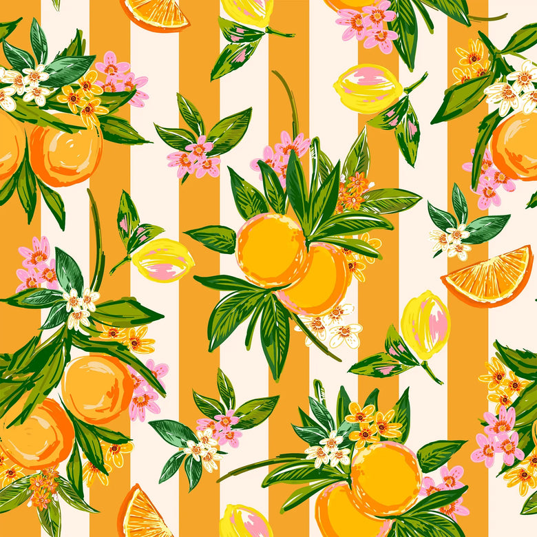 The Bells of St Clements Stripe Wallpaper in Seville Orange Stripe on Melba Cream