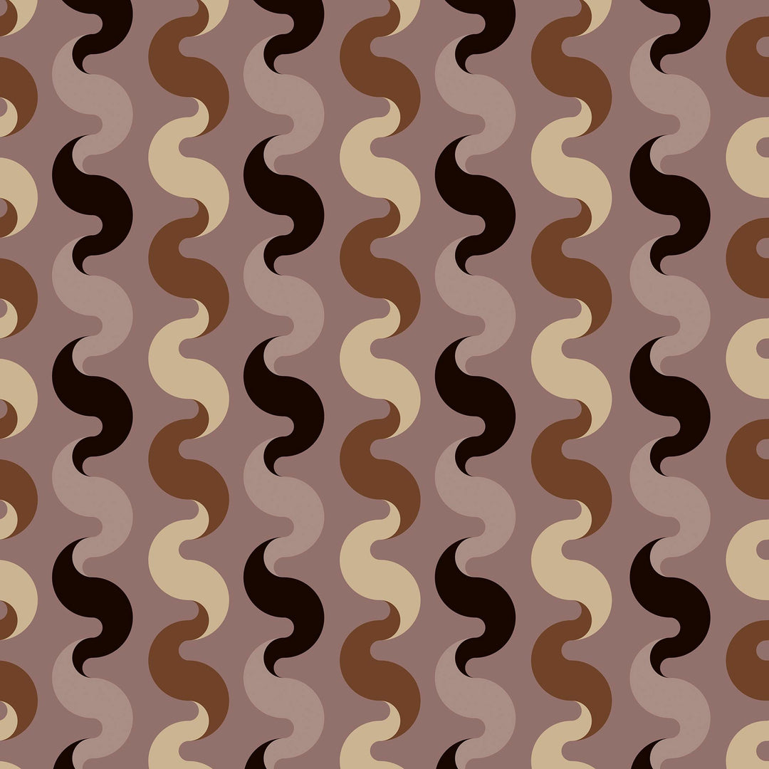 Sample of The Hippie Shake Wallpaper in Caramel and Black on Vintage Mauve