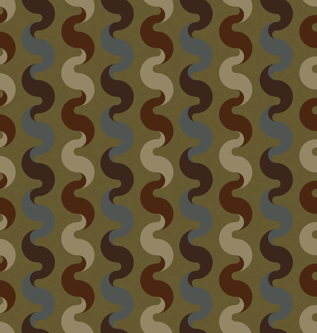 Sample of The Hippie Shake Wallpaper in Walnut and Teal on Wasabi