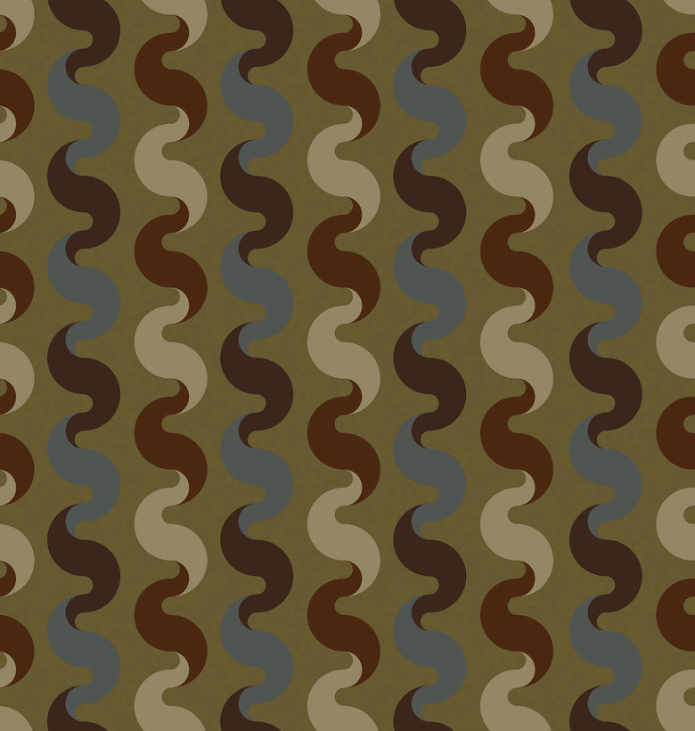Sample of The Hippie Shake Wallpaper in Walnut and Teal on Wasabi