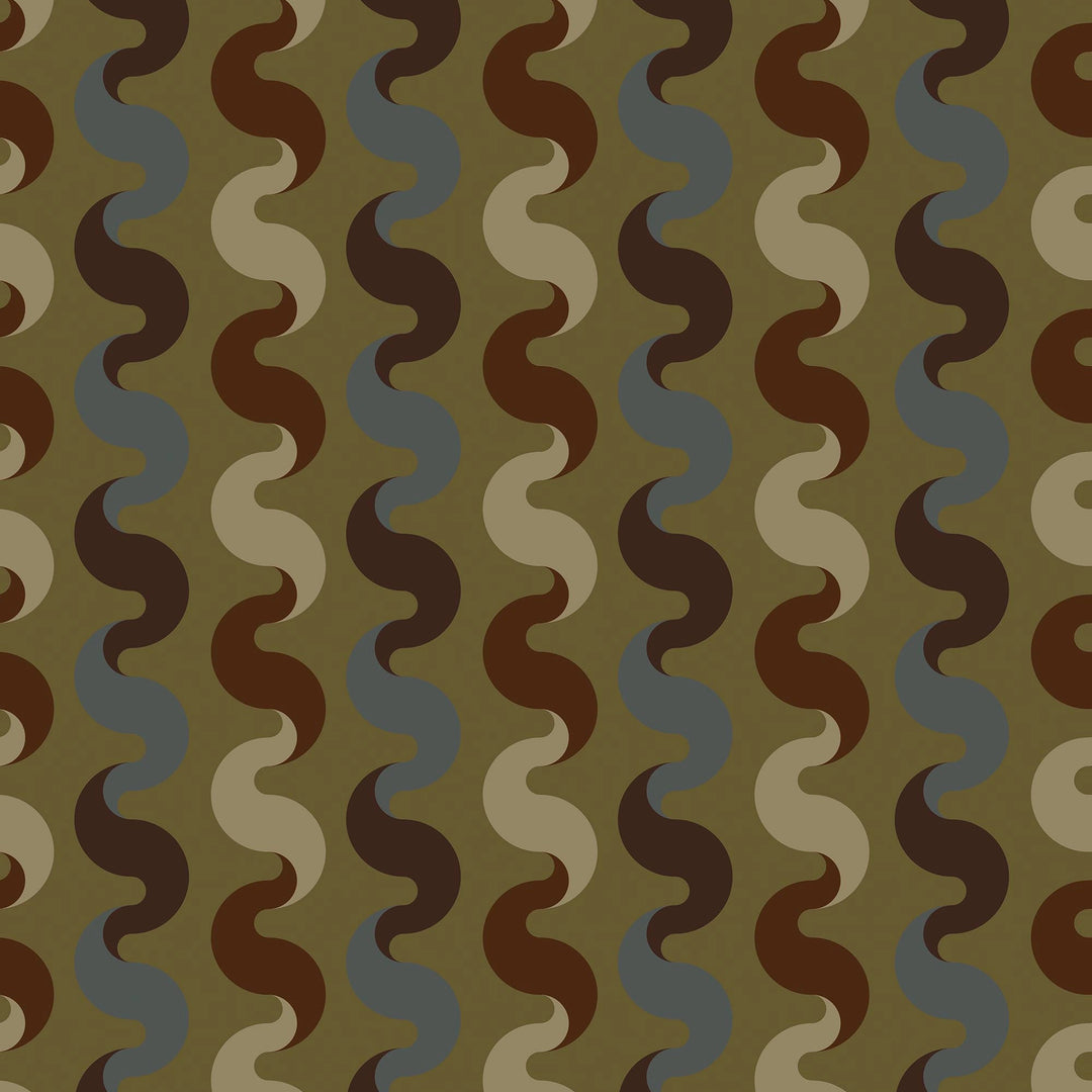 The Hippie Shake Wallpaper in Walnut and Teal on Wasabi