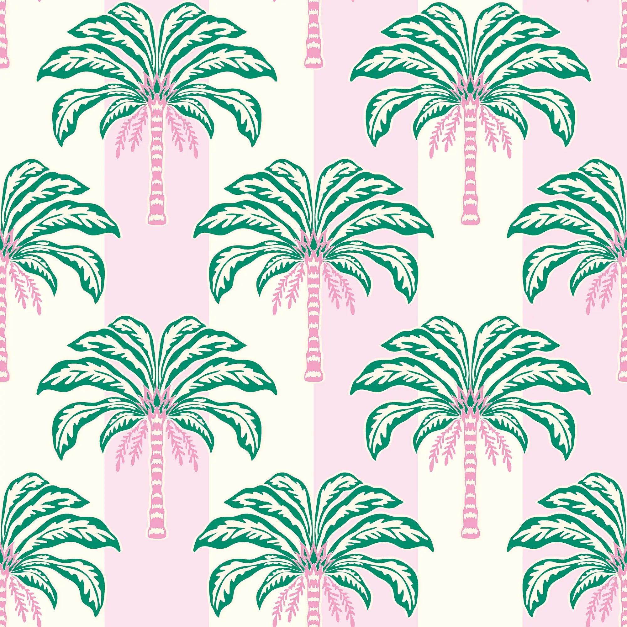 The Palms and Stripes Wallpaper in Candy Pink and Cream