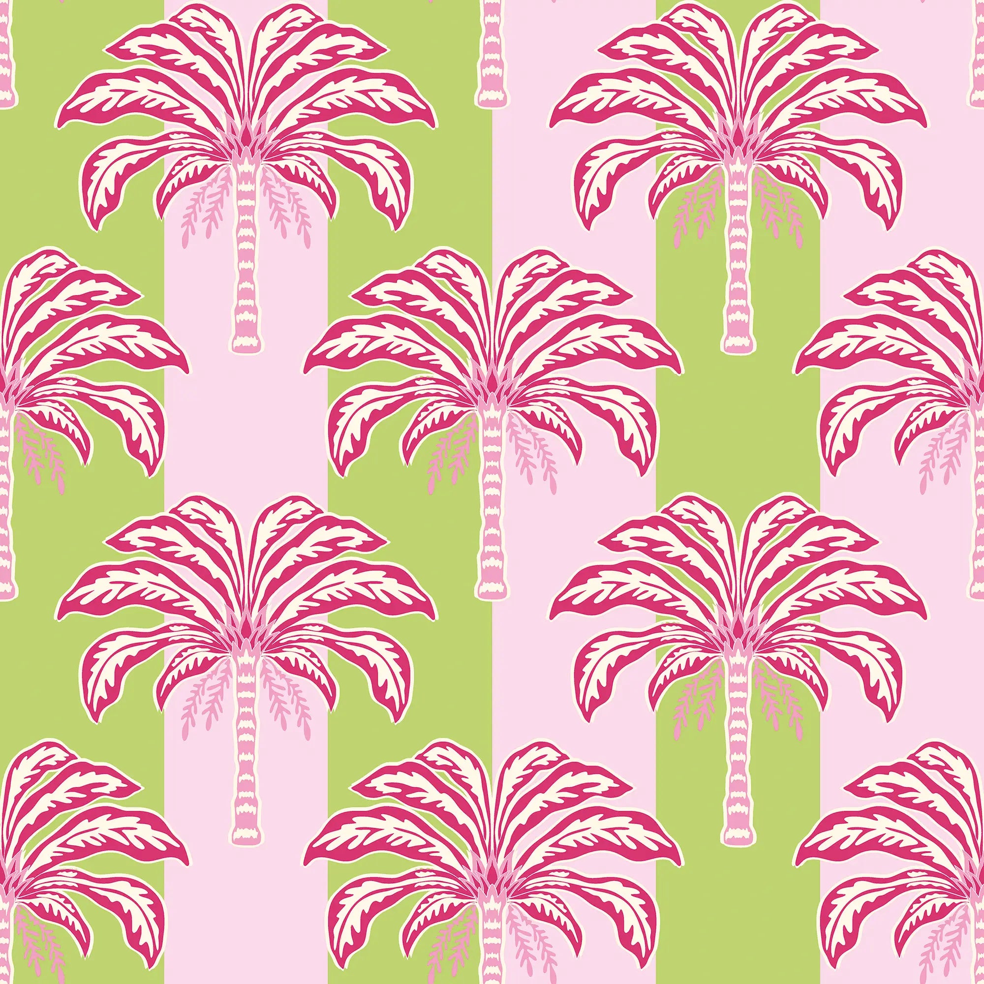 The Palms and Stripes Wallpaper in Pink and Lime