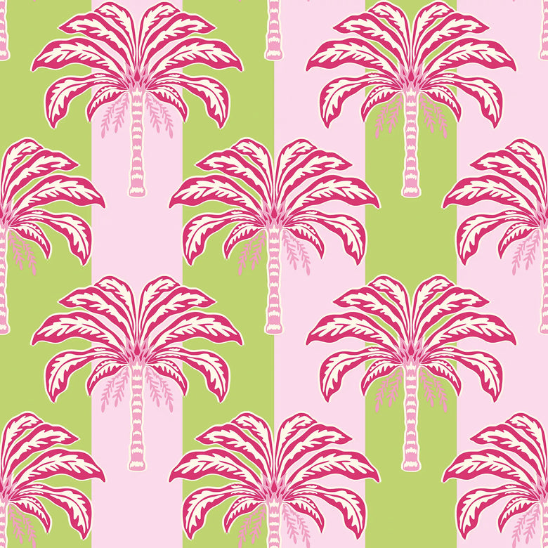 The Palms and Stripes Wallpaper in Pink and Lime