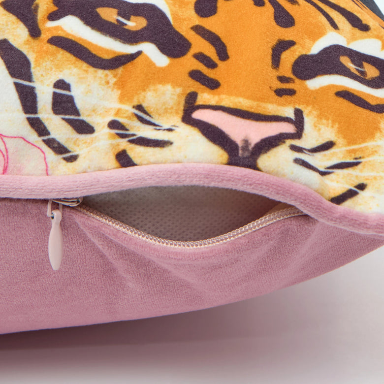 Tigerlily Square Cushion in Emerald Green, Pink and Orange