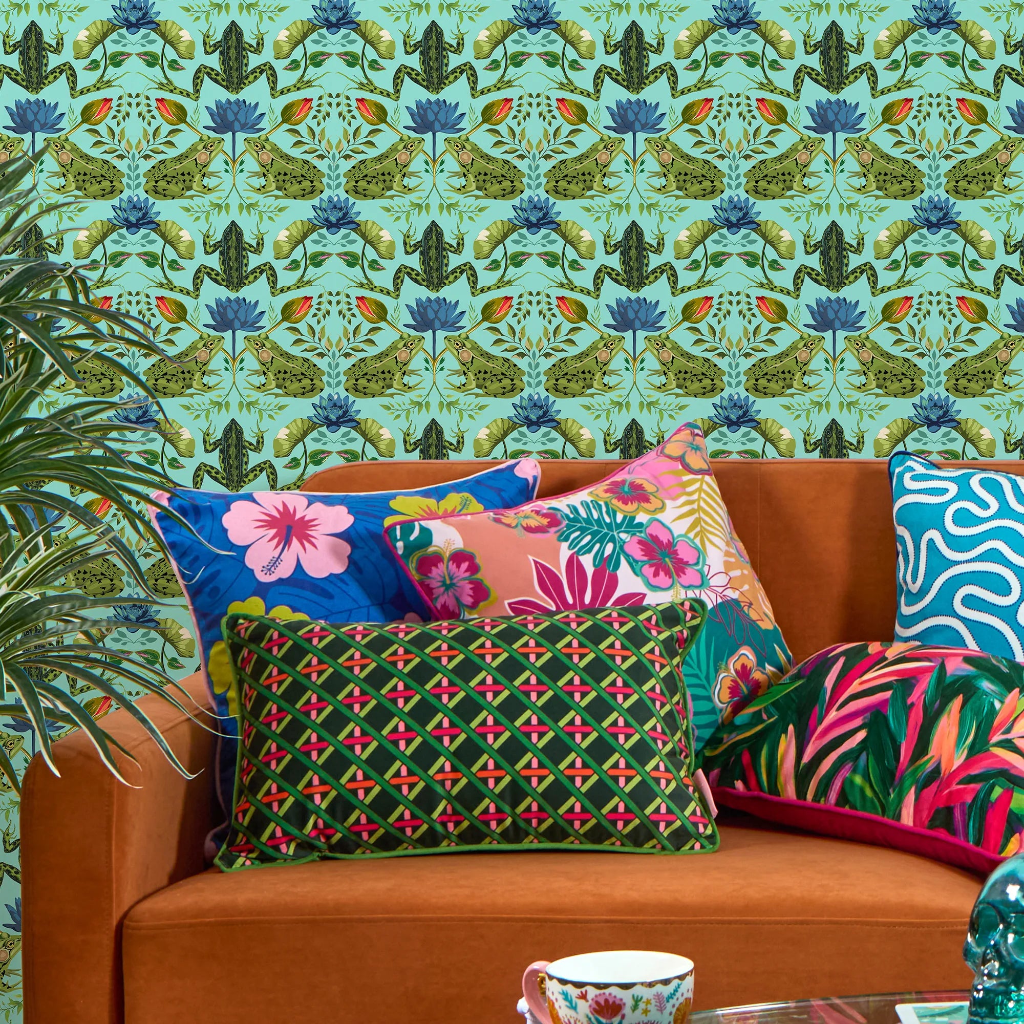Toadally Beautiful Wallpaper in Mottled Green and Blue on Turquoise