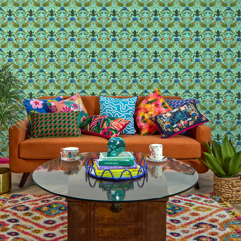 Toadally Beautiful Wallpaper in Mottled Green and Blue on Turquoise