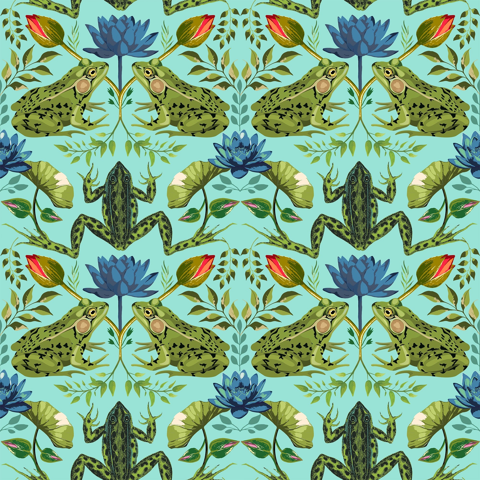 Toadally Beautiful Wallpaper in Mottled Green and Blue on Turquoise
