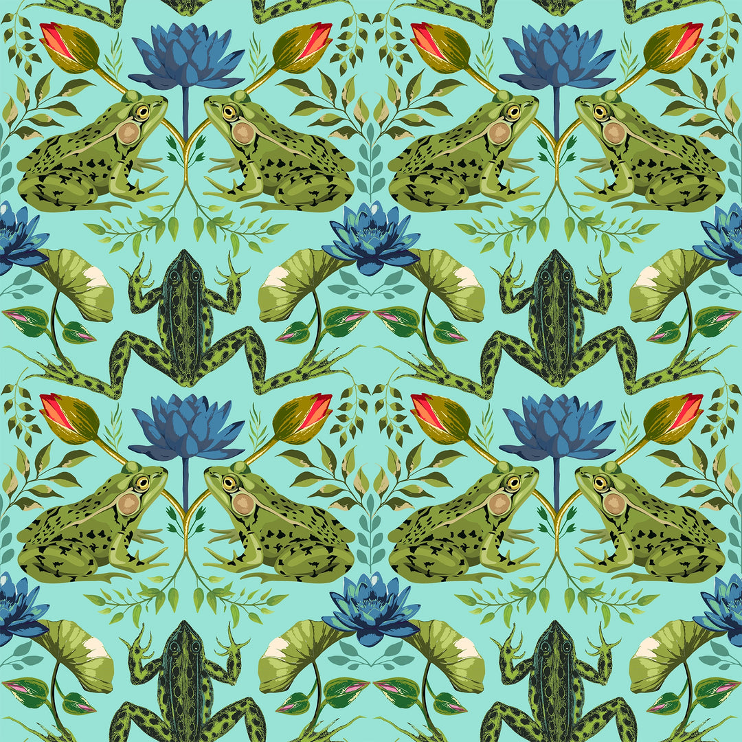 Toadally Beautiful Wallpaper in Mottled Green and Blue on Turquoise