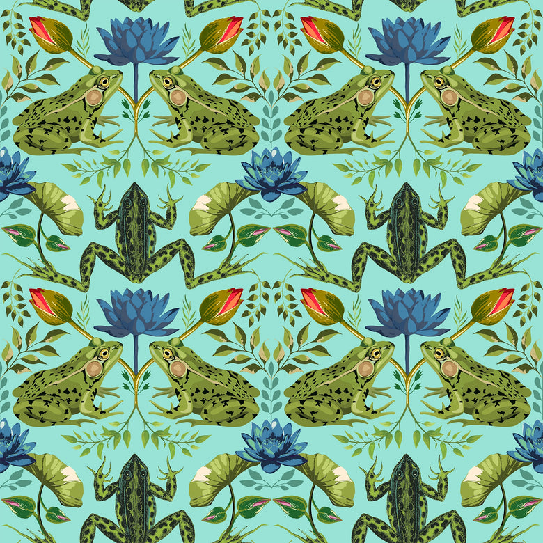 Toadally Beautiful Wallpaper in Mottled Green and Blue on Turquoise