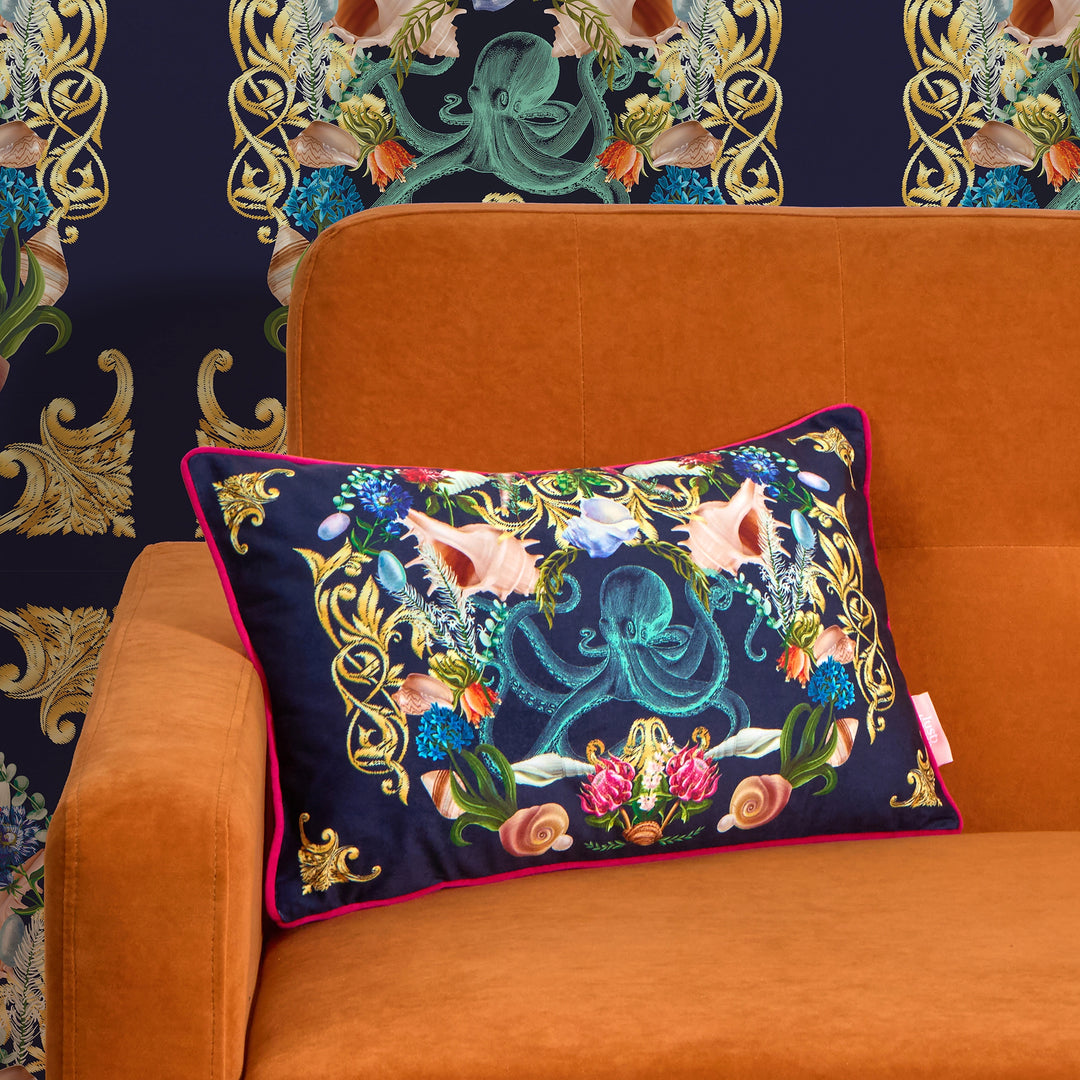 Treasure Chest Bolster Cushion in Deep Ocean Navy