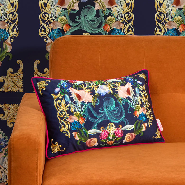 Treasure Chest Bolster Cushion in Deep Ocean Navy