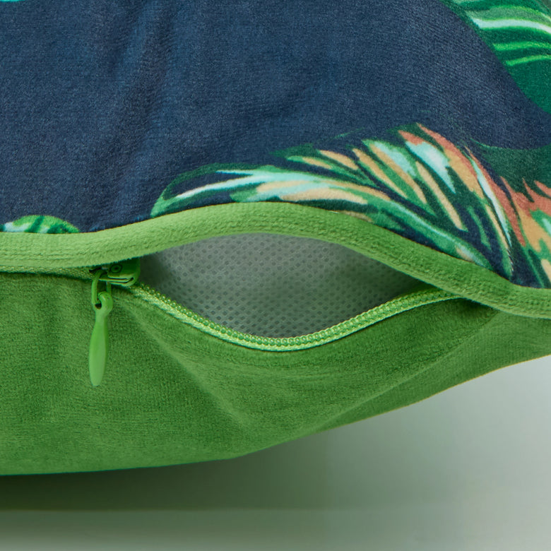 Tropic Like It's Hot Square Cushion in Indigo Blue and Tropical Green