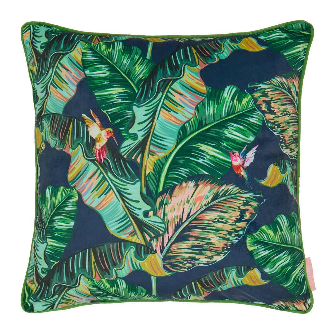 Tropic Like It's Hot Square Cushion in Indigo Blue and Tropical Green