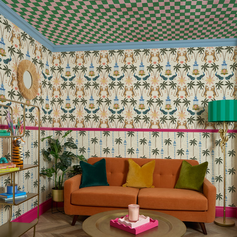 Tropical Thai Stripe Wallpaper in Bali Cream