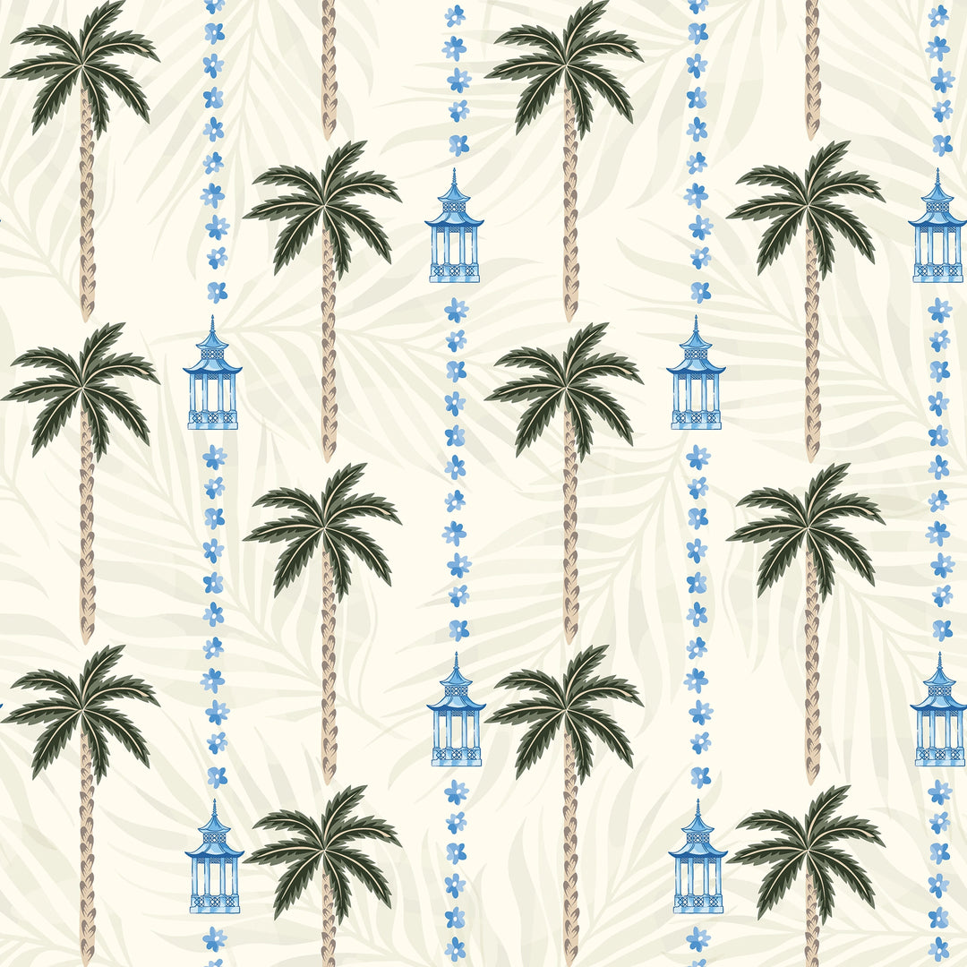 Tropical Thai Stripe Wallpaper in Bali Cream