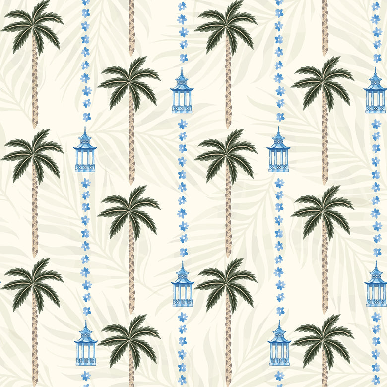 Tropical Thai Stripe Wallpaper in Bali Cream