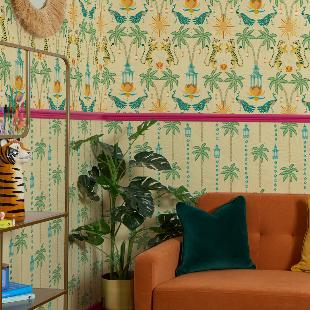 Tropical Thai Stripe Wallpaper in Golden Sunset