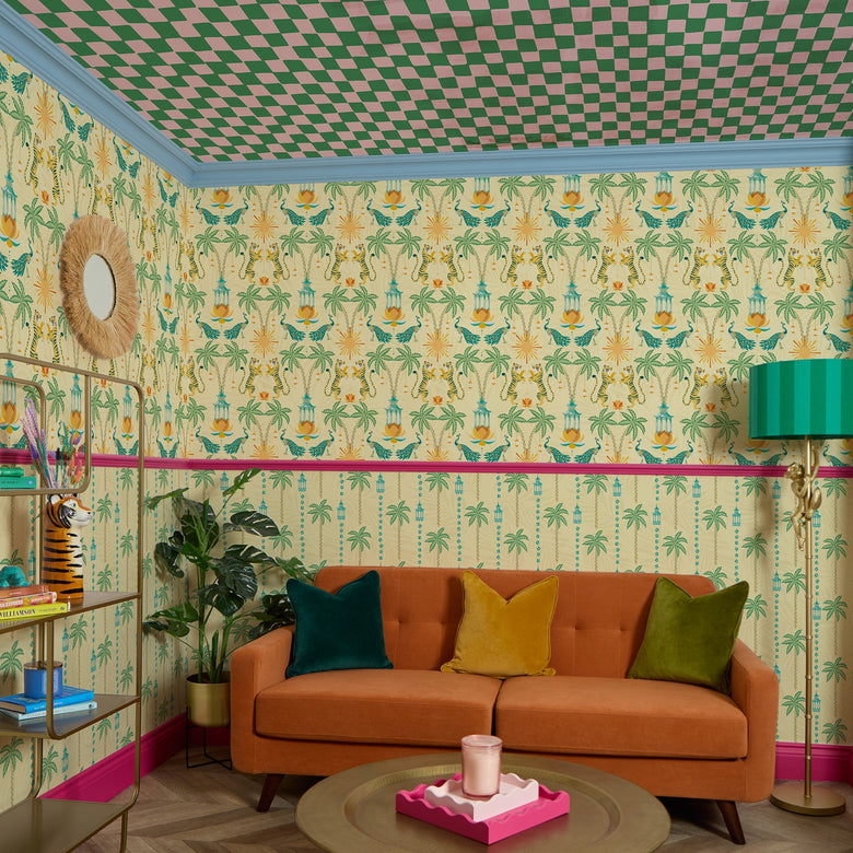 Tropical Thai Stripe Wallpaper in Golden Sunset