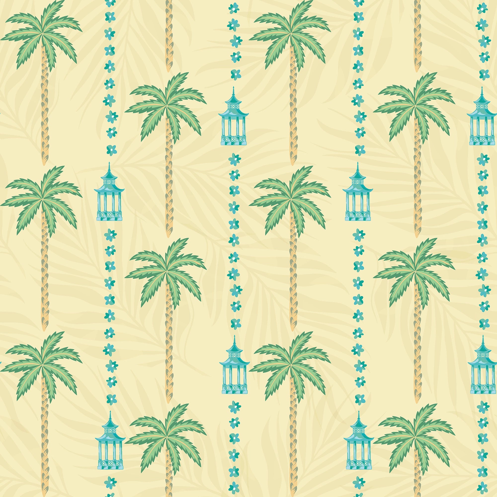Tropical Thai Stripe Wallpaper in Golden Sunset