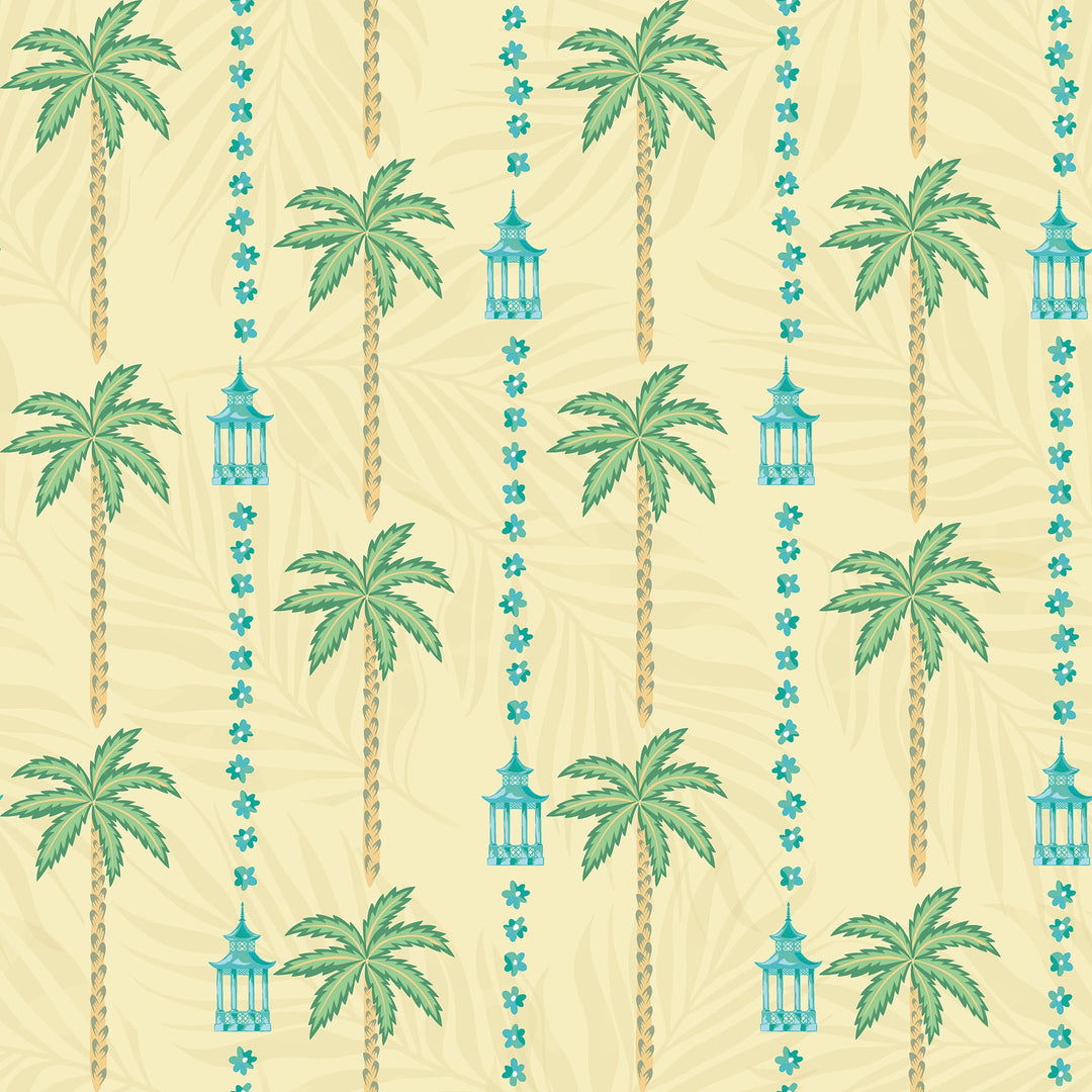 Tropical Thai Stripe Wallpaper in Golden Sunset