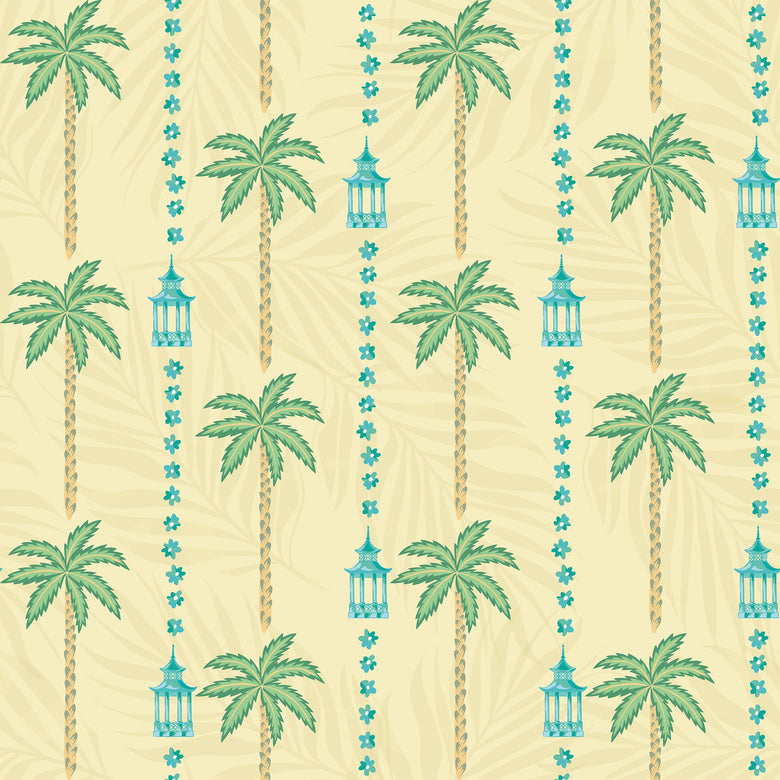 Tropical Thai Stripe Wallpaper in Golden Sunset