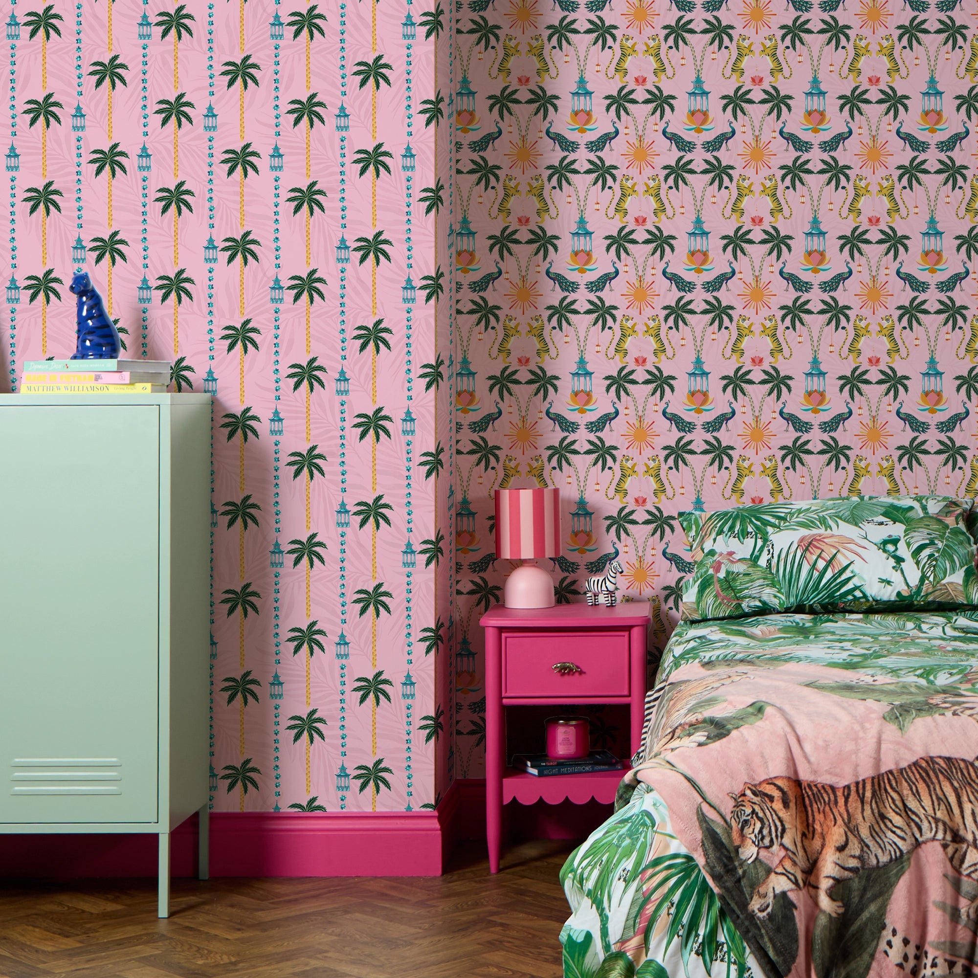 Tropical Thai Stripe Wallpaper in Sunrise Pinks