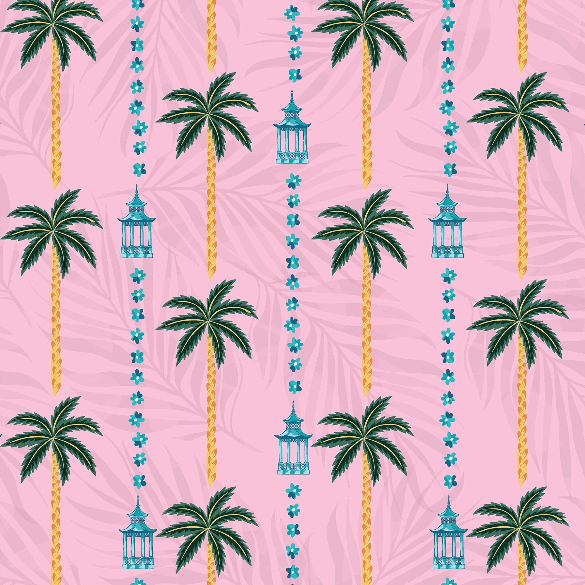 Tropical Thai Stripe Wallpaper in Sunrise Pinks