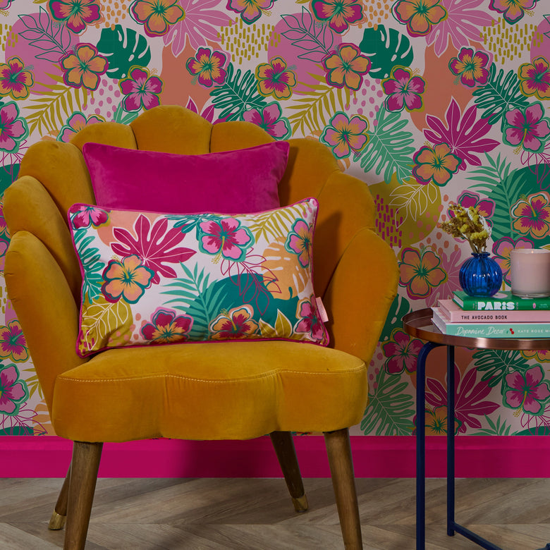 Tropical Treat Bolster Cushion in Pinks, Orange and Greens