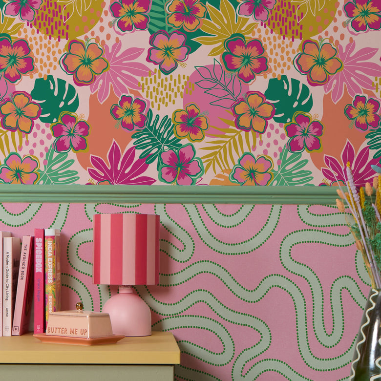 Tropical Treat Wallpaper in Pinks, Orange and Greens