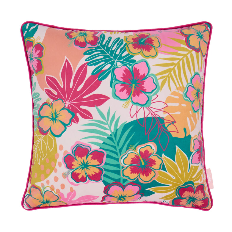 Tropical Treat Square Cushion in Pinks, Orange and Green