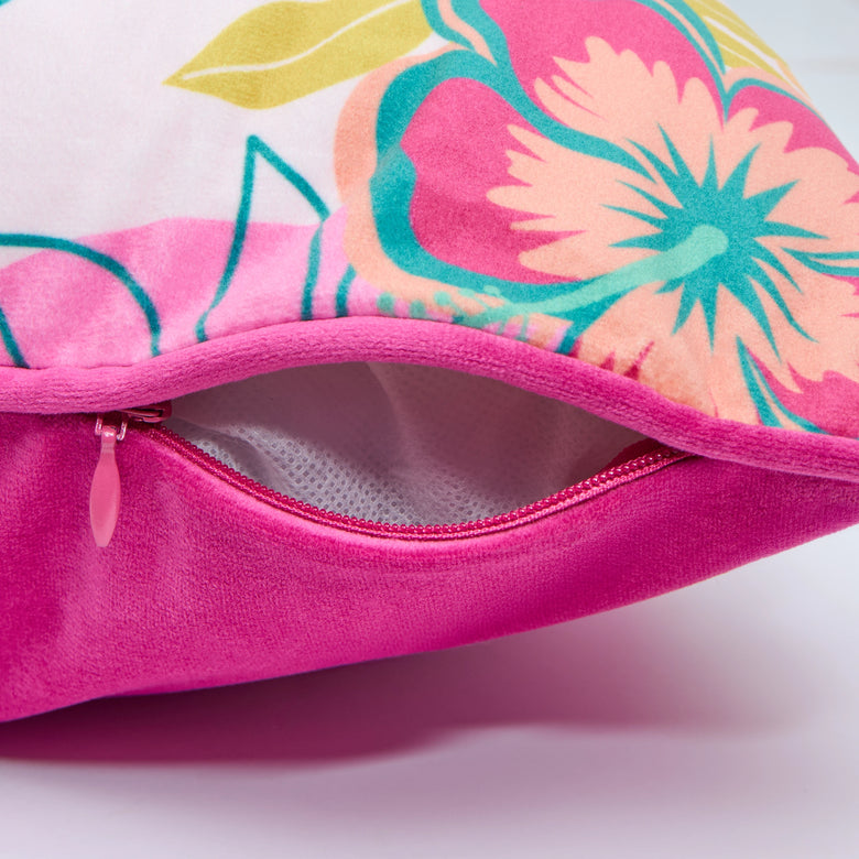 Tropical Treat Square Cushion in Pinks, Orange and Green