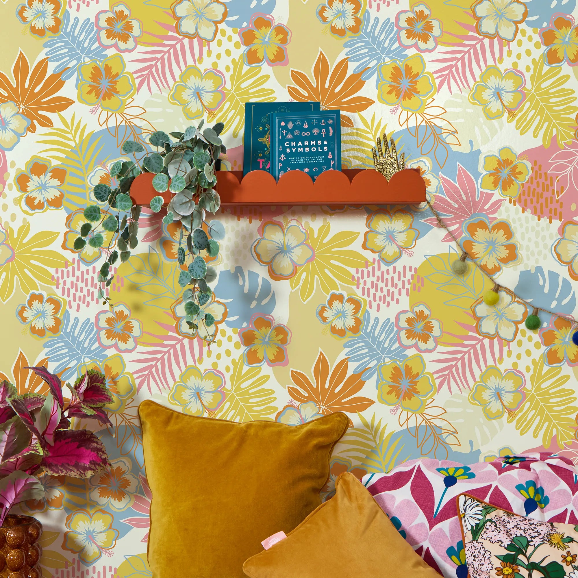 Tropical Treat Wallpaper in Yellow, Blue and Orange