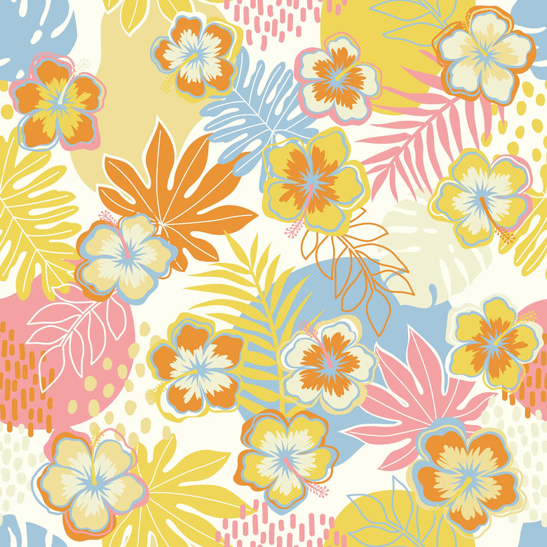 Tropical Treat Wallpaper in Yellow, Blue and Orange