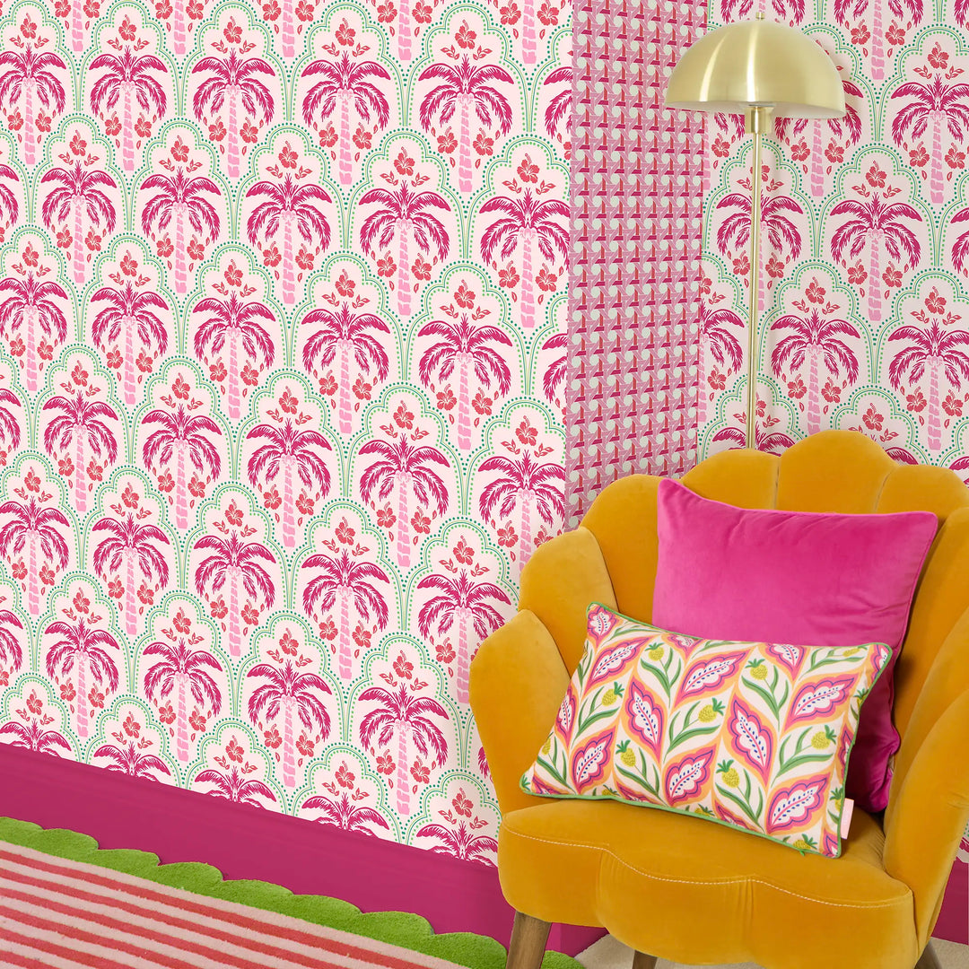 Tropical Vibes Wallpaper in Candy Pink and Red