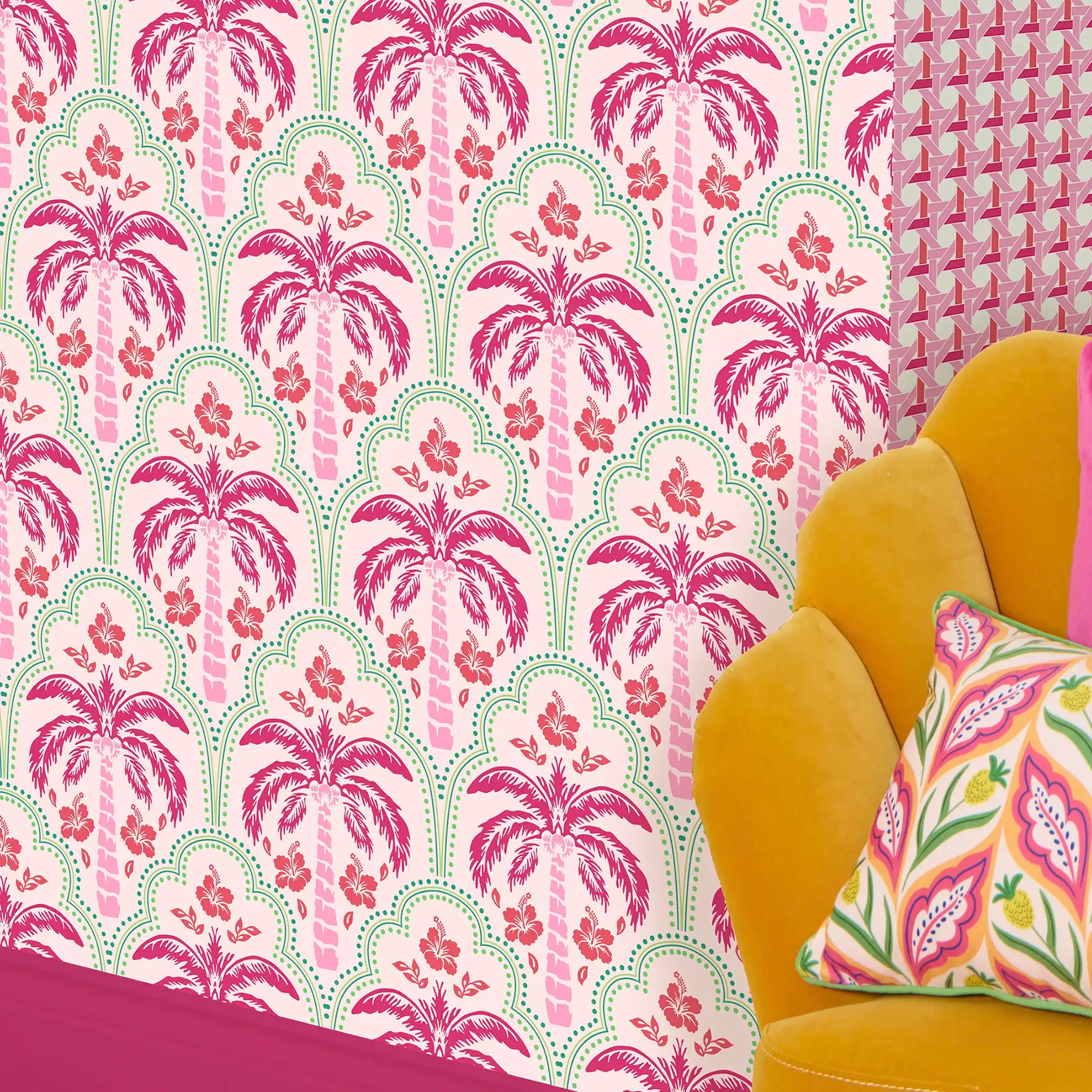 Tropical Vibes Wallpaper in Candy Pink and Red