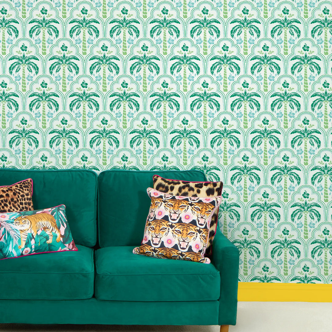 Tropical Vibes Wallpaper in Green and Turquoise