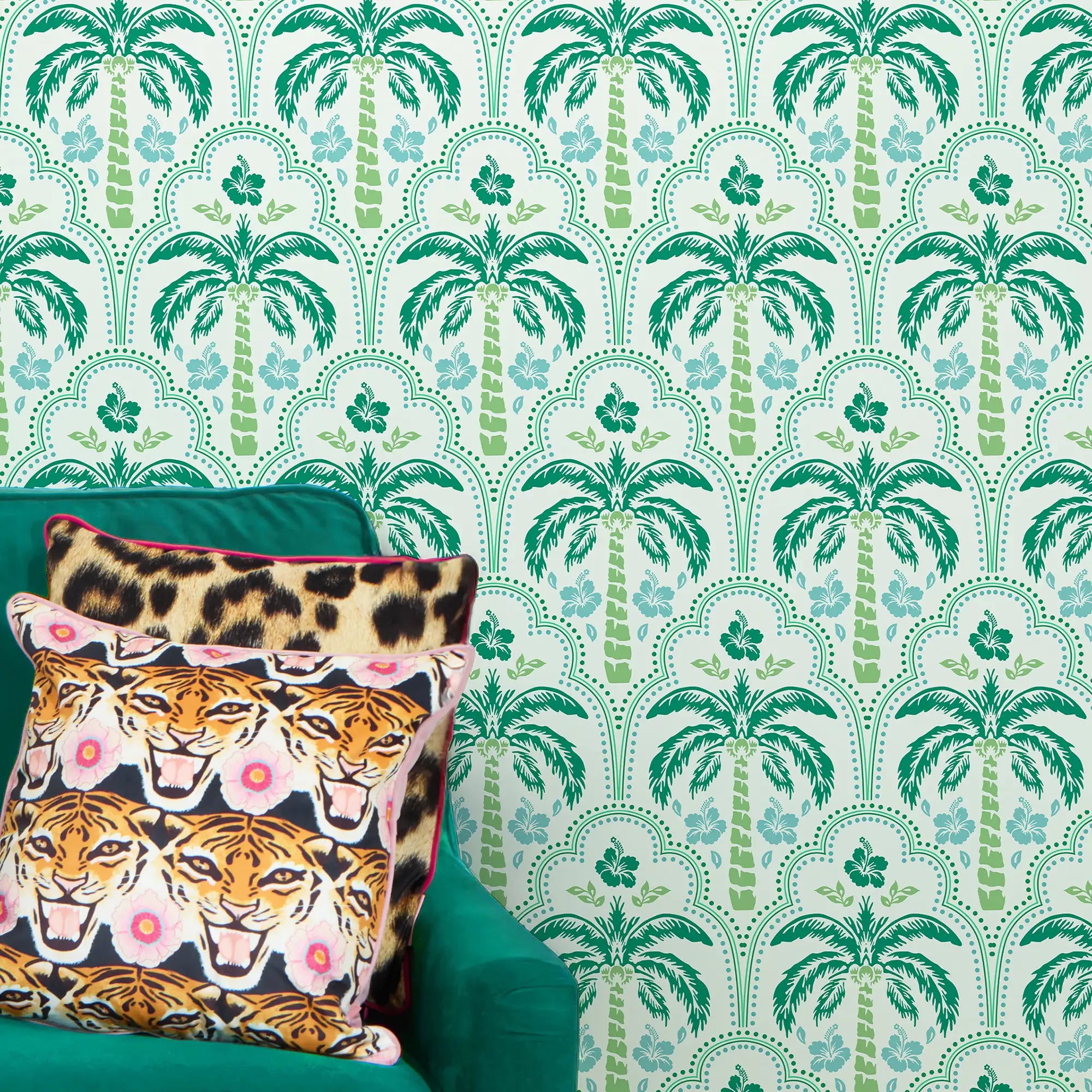 Tropical Vibes Wallpaper in Green and Turquoise