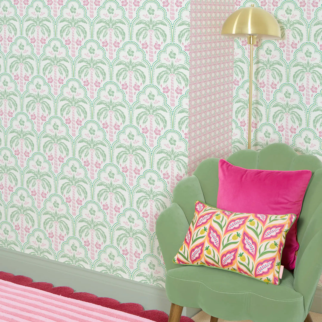 Tropical Vibes Wallpaper in Pink and Mint