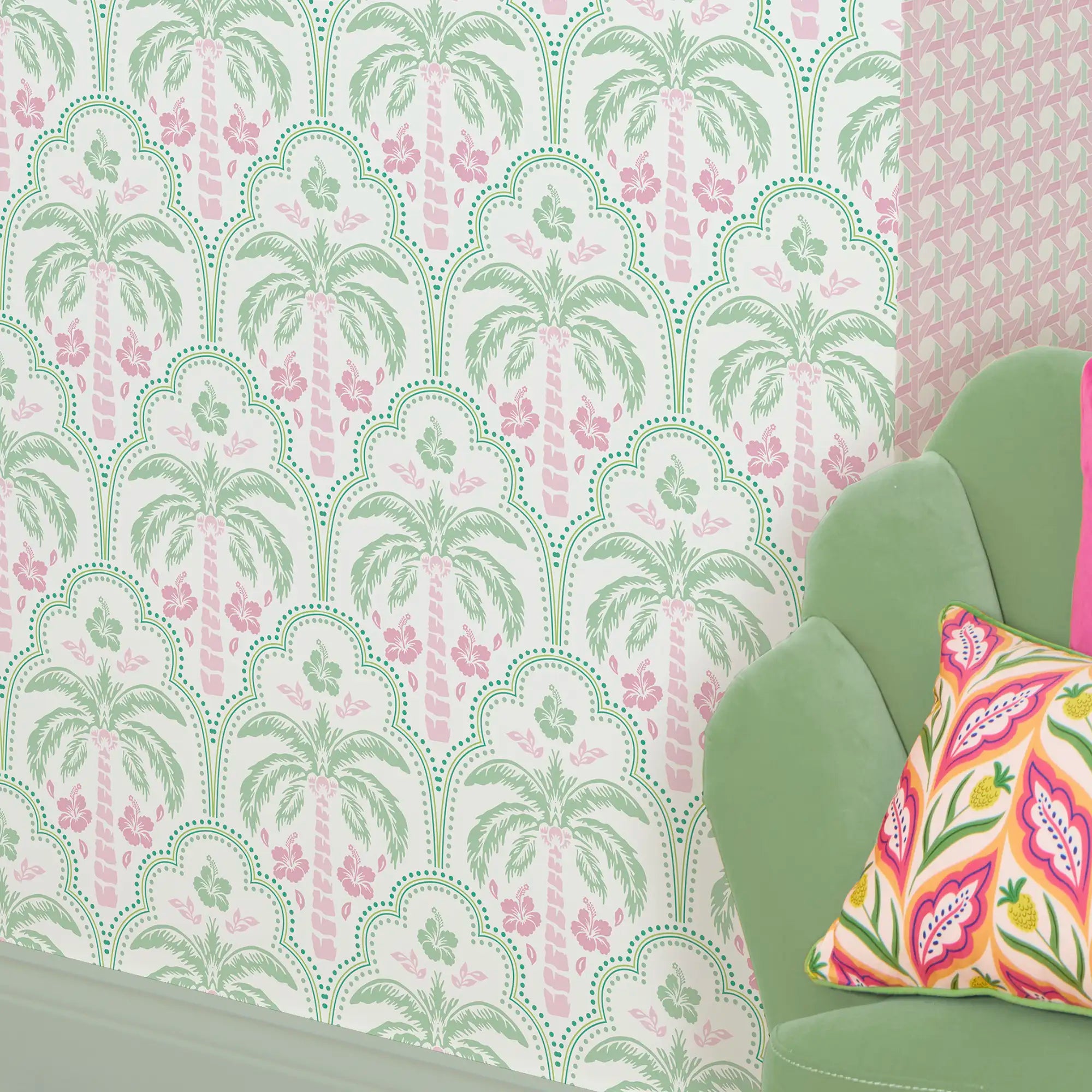 Tropical Vibes Wallpaper in Pink and Mint