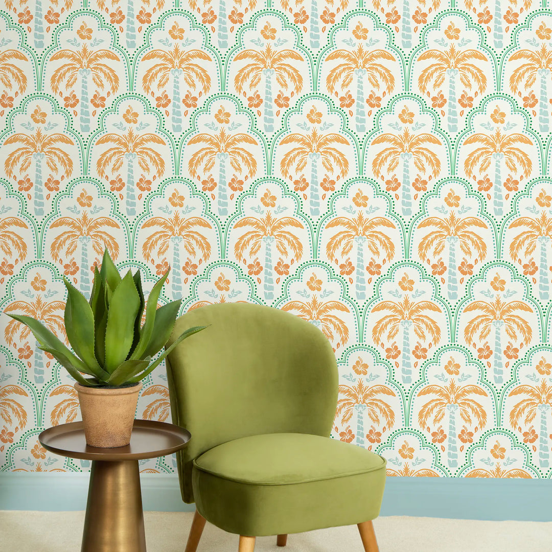 Tropical Vibes Wallpaper in Turquoise and Orange